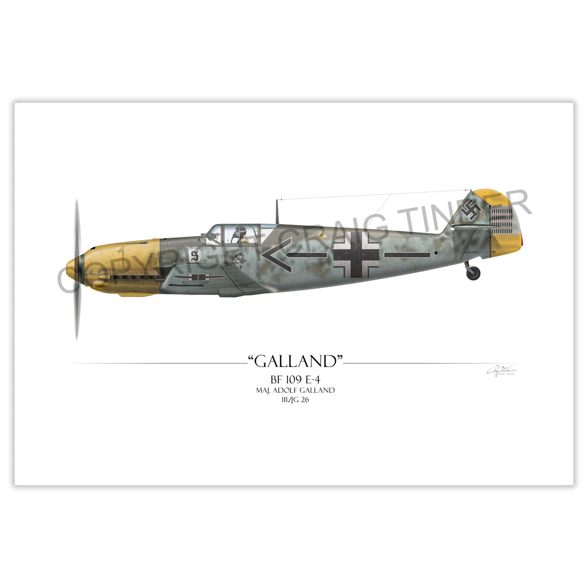 Messerschmitt Bf 109 E-4 - Adolf Galland profile artwork by Craig Tinder