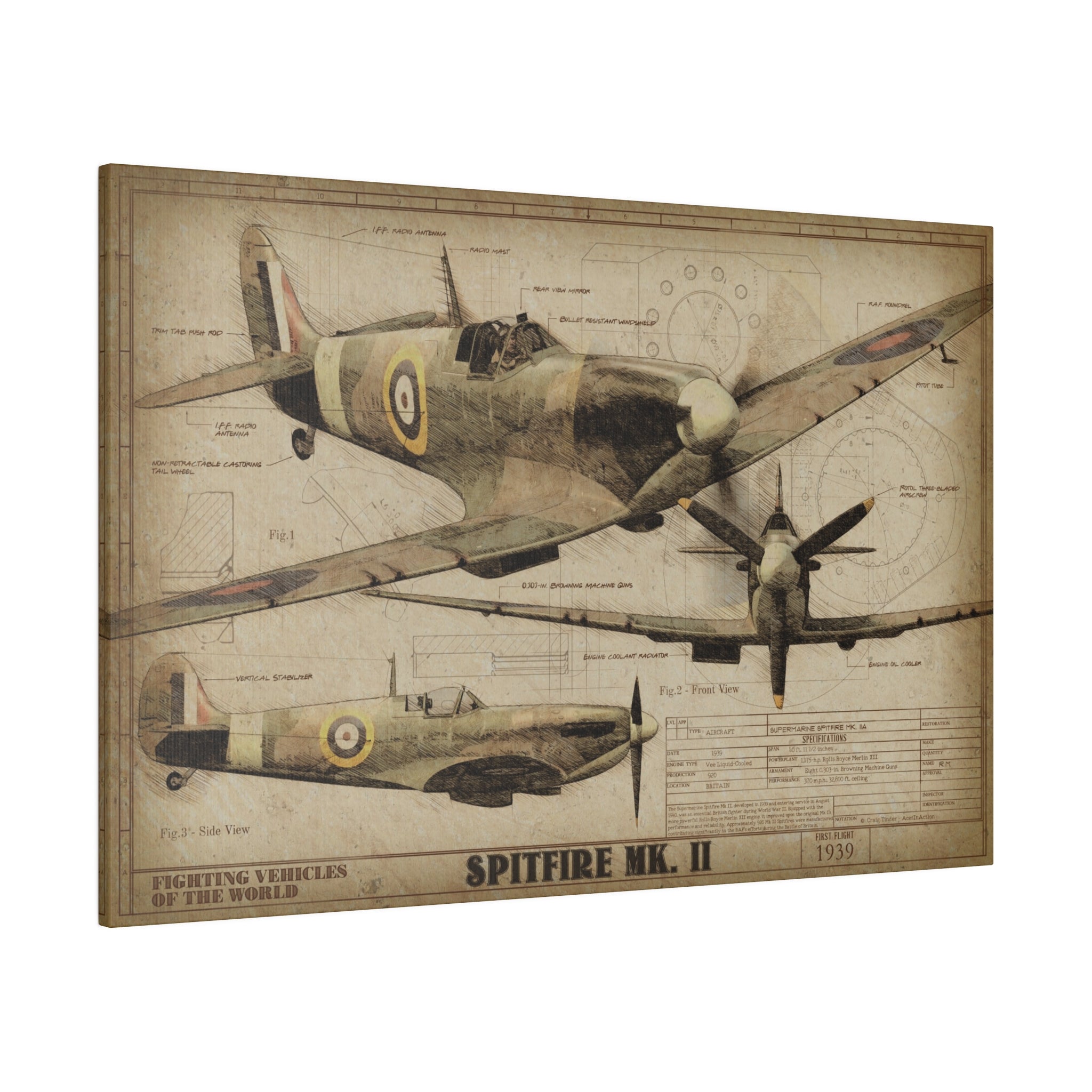 30x20 Supermarine Spitfire Mk II Fighting Vehicles of the World Canvas Art