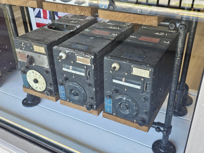 12 ARC-5 Radio Sets with Rustic Metal Shelf Display Rack - Vintage WWII