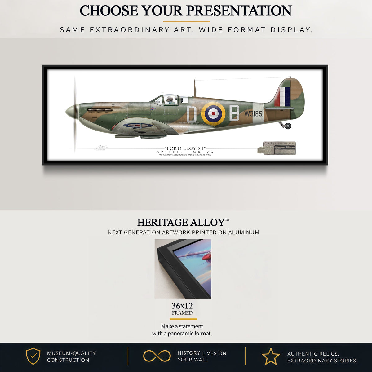 Douglas Bader 36×12 Heritage Alloy dimensional view