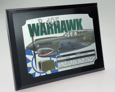 P-40 Warhawk Tex Hill Relic Plaque - 5"x7" with authentic historical relic
