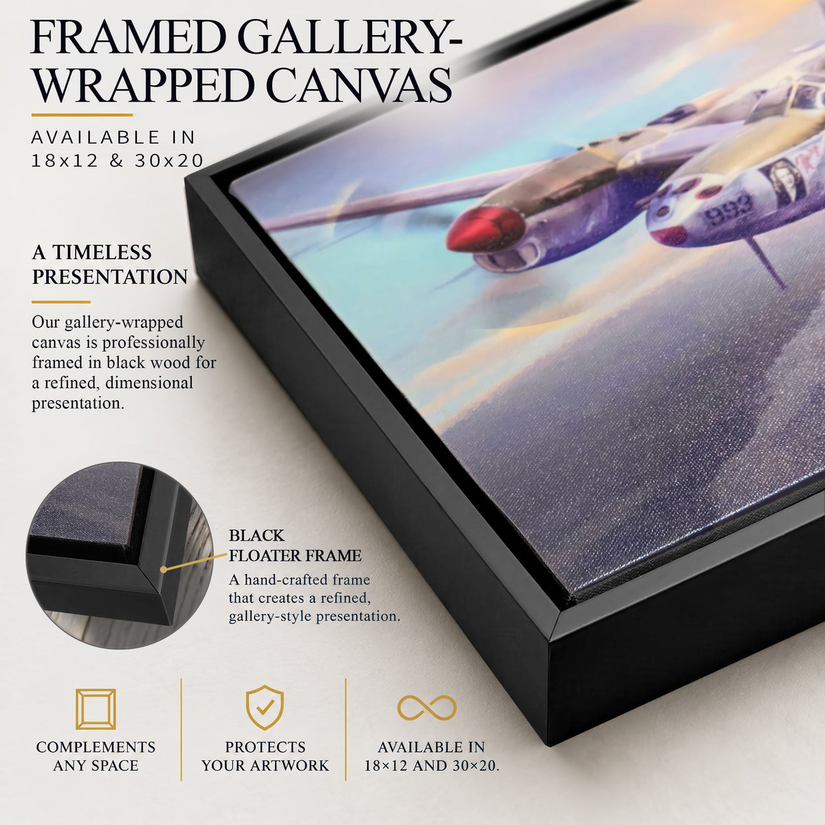 Framed gallery-wrapped canvas corner