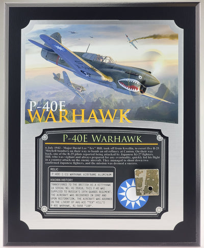P-40 Warhawk Relic Plaque - 8"x10" with authentic historical relic