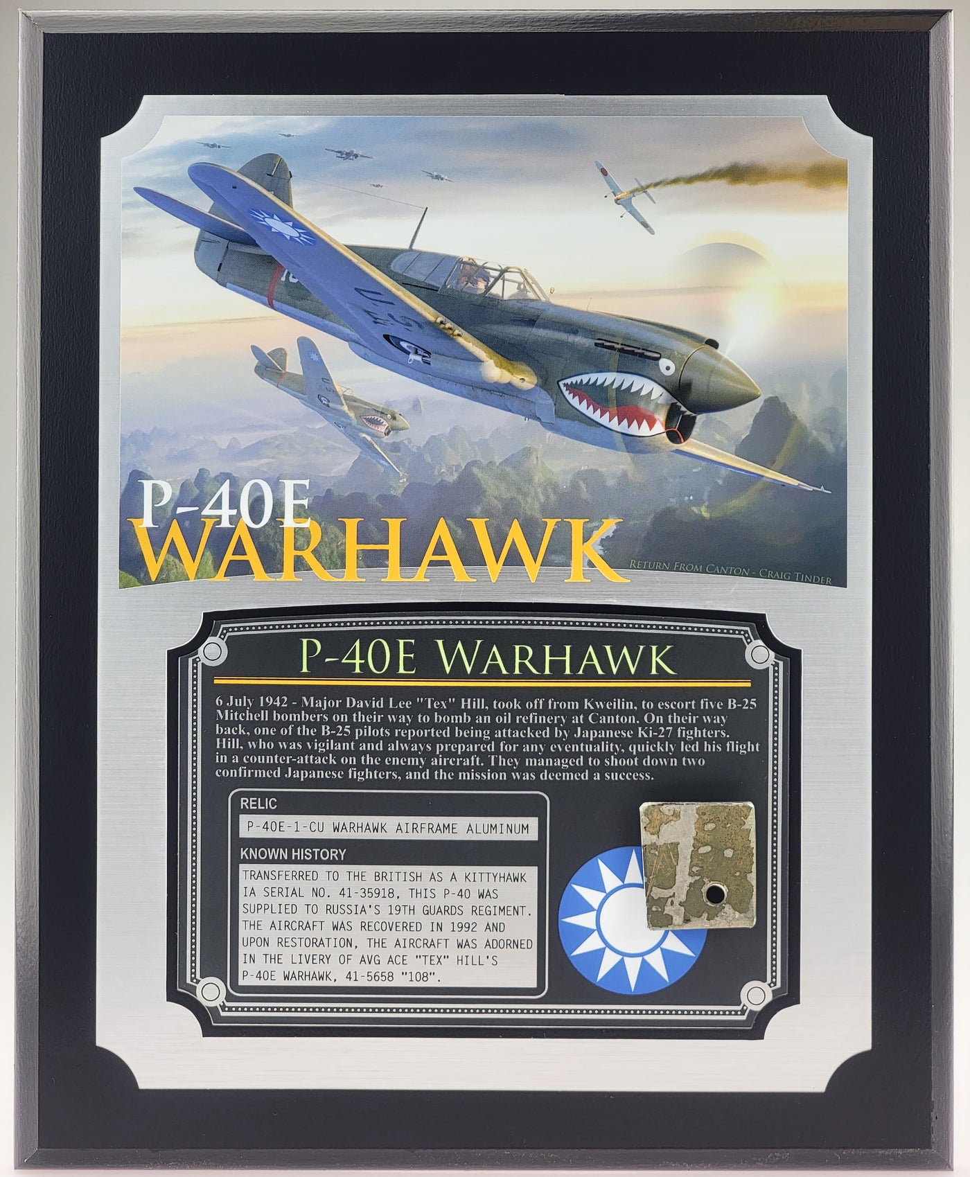 WWII P-40E Warhawk Relic Plaque - Full Color 8"x10"
