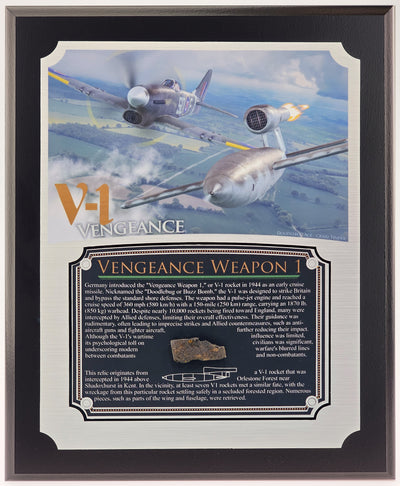 V-1 Rocket Relic Plaque - 8"x10" with authentic historical relic