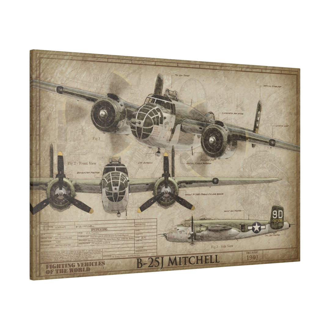 30x20 B-25 Mitchell Bomber Fighting Vehicles of the World Canvas Art