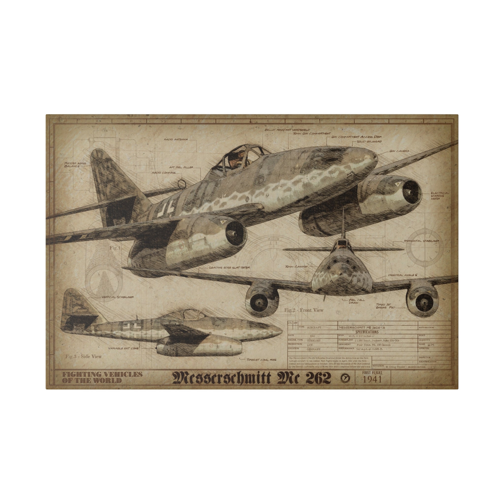 30x20 Messerschmitt Me 262 Fighting Vehicles of the World Canvas Art