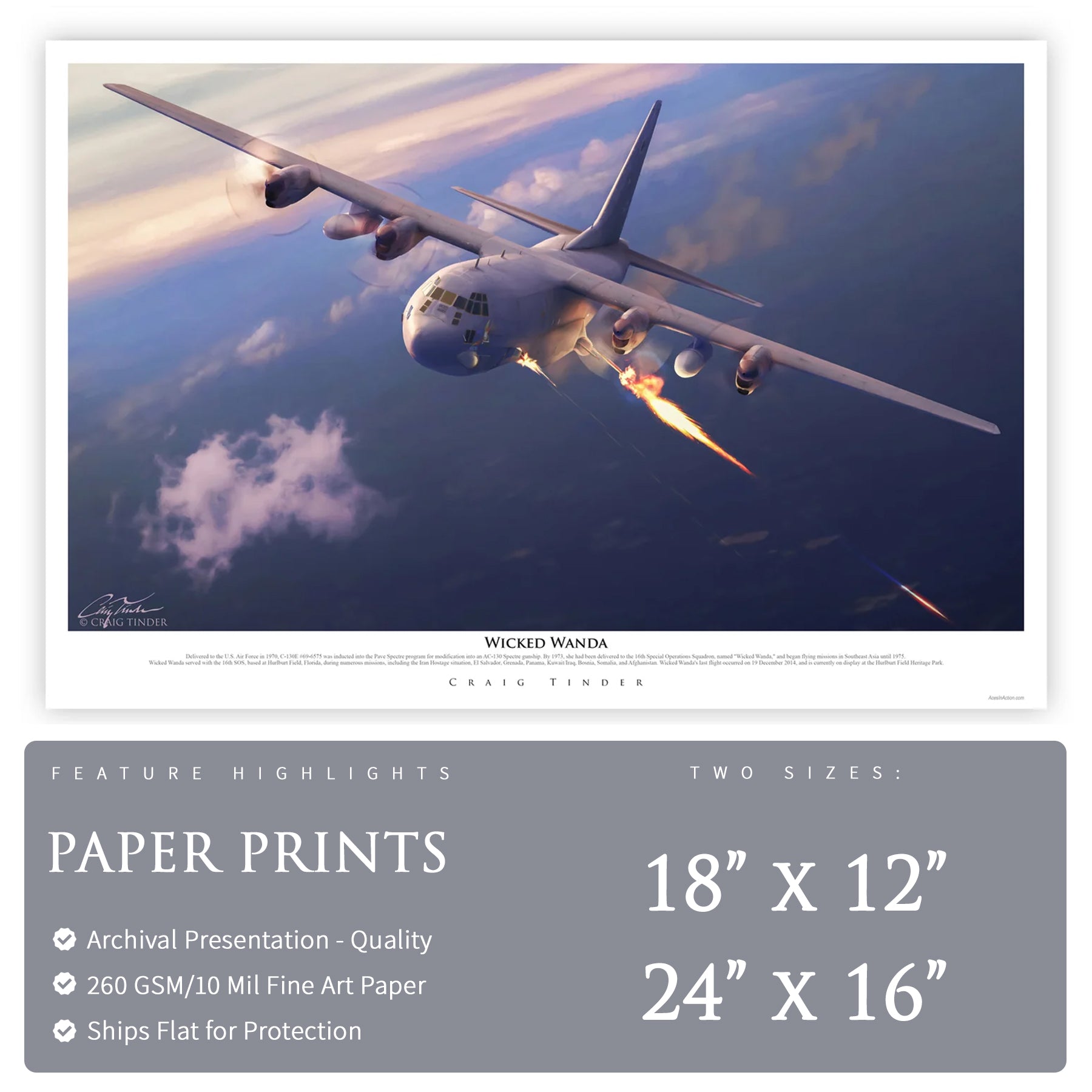 AC-130 Spectre Gunship - Wicked Wanda Canvas | INCLUDES: Cannon Shell Casing Piece