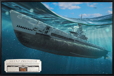 Photo of the "Silent Predator" canvas showing the USS Atule under water.
