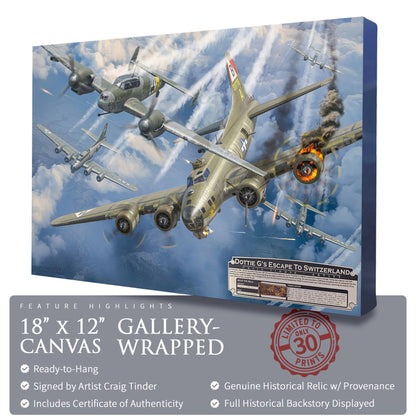 B-17 Flying Fortress - Dottie G's Escape to Switzerland Canvas | INCLUDES: 92nd BG B-17 Relic