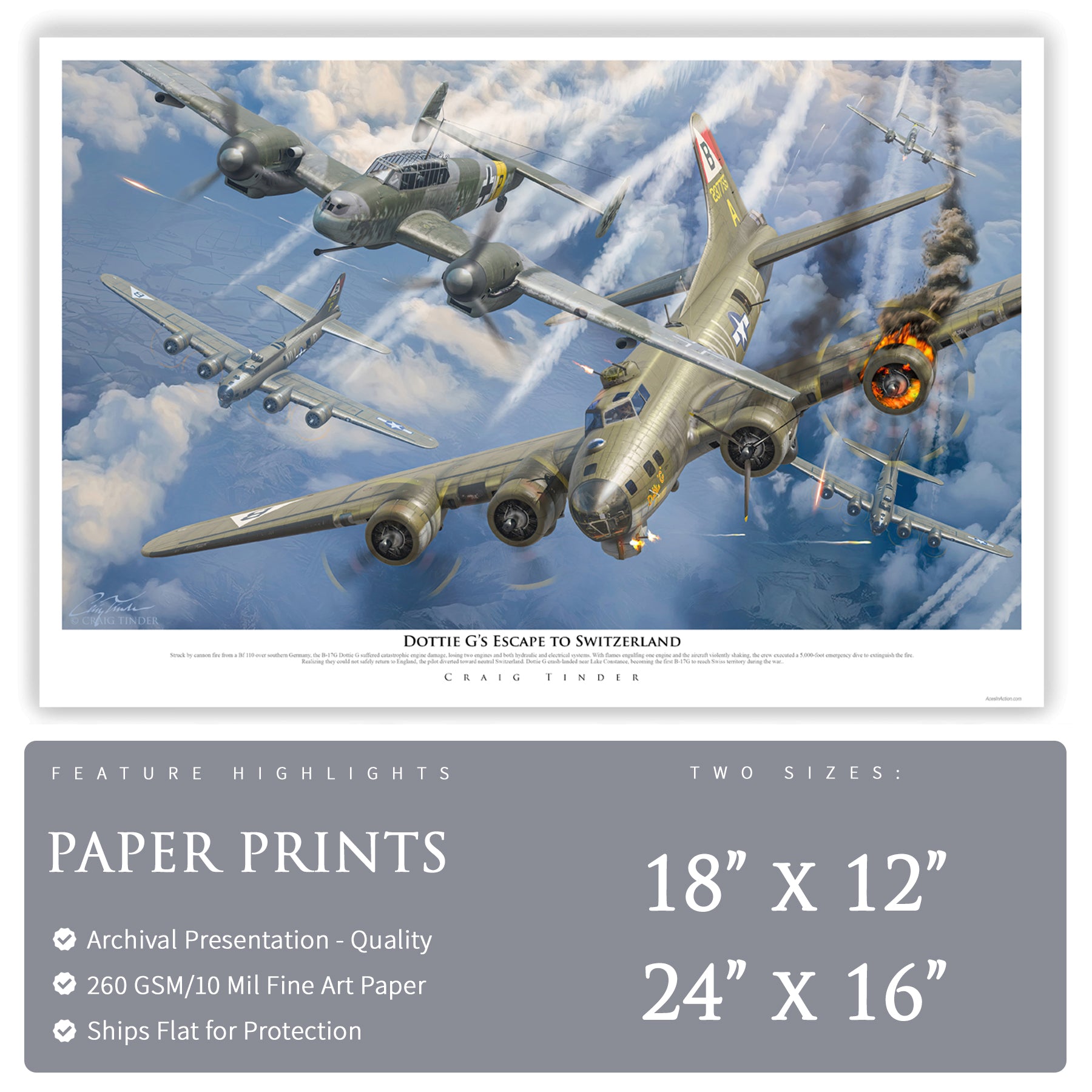 B-17 Flying Fortress - Dottie G's Escape to Switzerland Canvas | INCLUDES: 92nd BG B-17 Relic