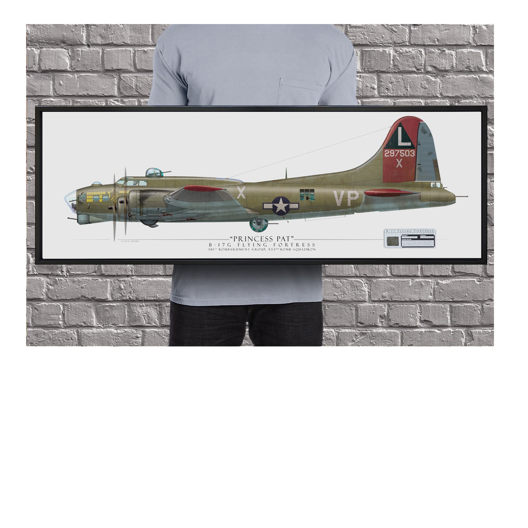 B-17 Flying Fortress Princess Pat - Framed Canvas | INCLUDES: Skin Fragment