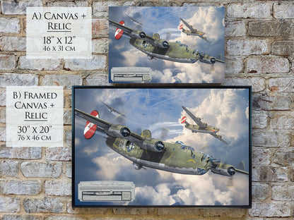 Crossing Through The Canyon - B-24 Liberator Canvas with B-24 Relic