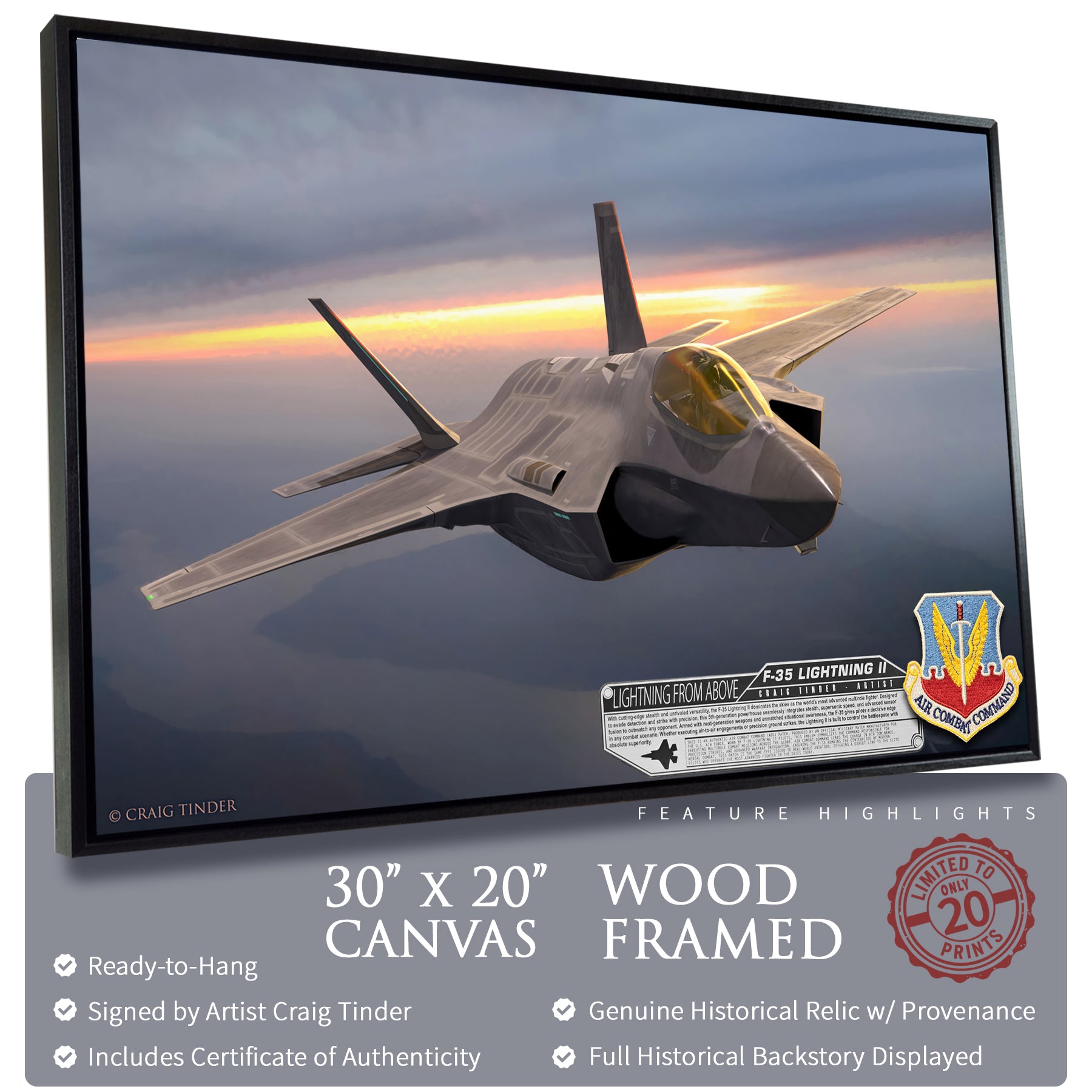 F-35 Lightning II - Lightning From Above Canvas | INCLUDES: Authentic Patch