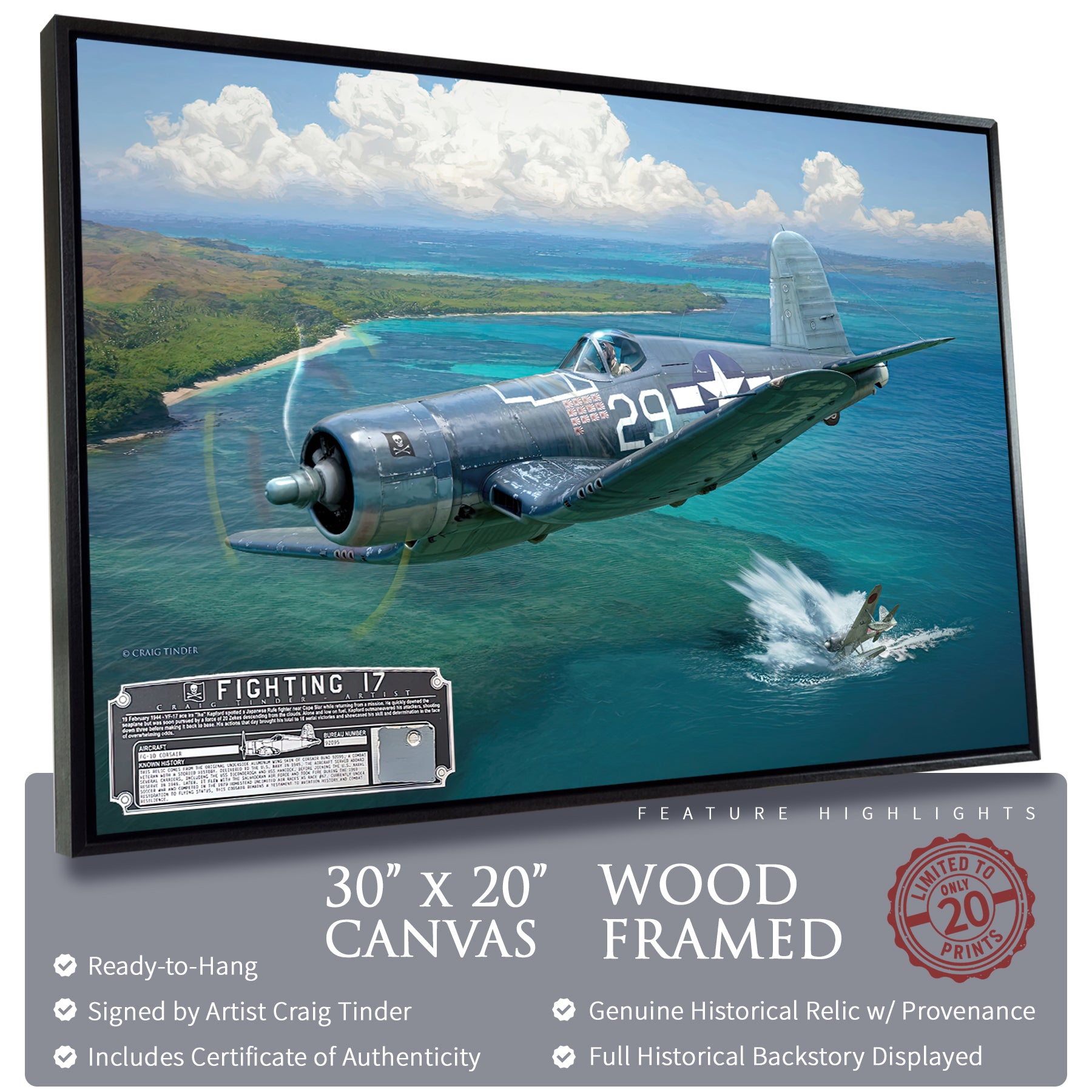F4U Corsair - Fighting 17 Canvas | INCLUDES: Wing Relic