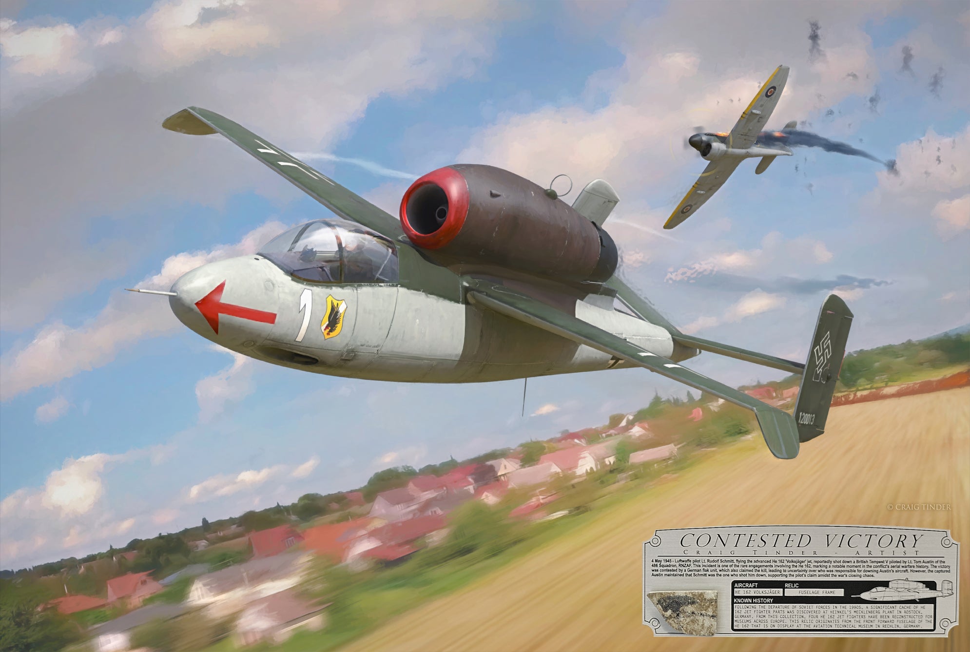 Contested Victory - He 162 Salamander Canvas | INCLUDES: Fuselage Relic