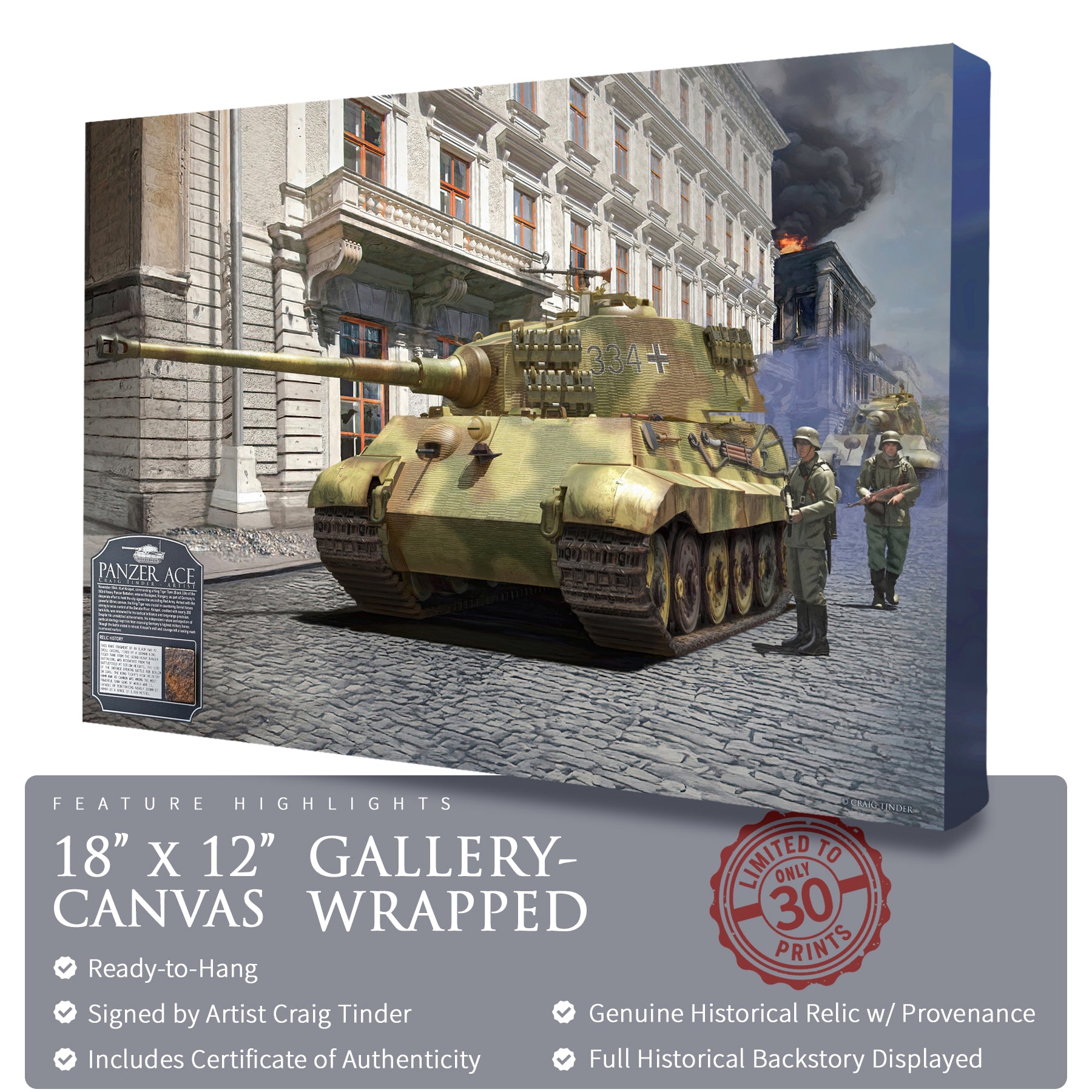 King Tiger Tank - Panzer Ace Canvas | INCLUDES: KwK 43 Shell Fragment