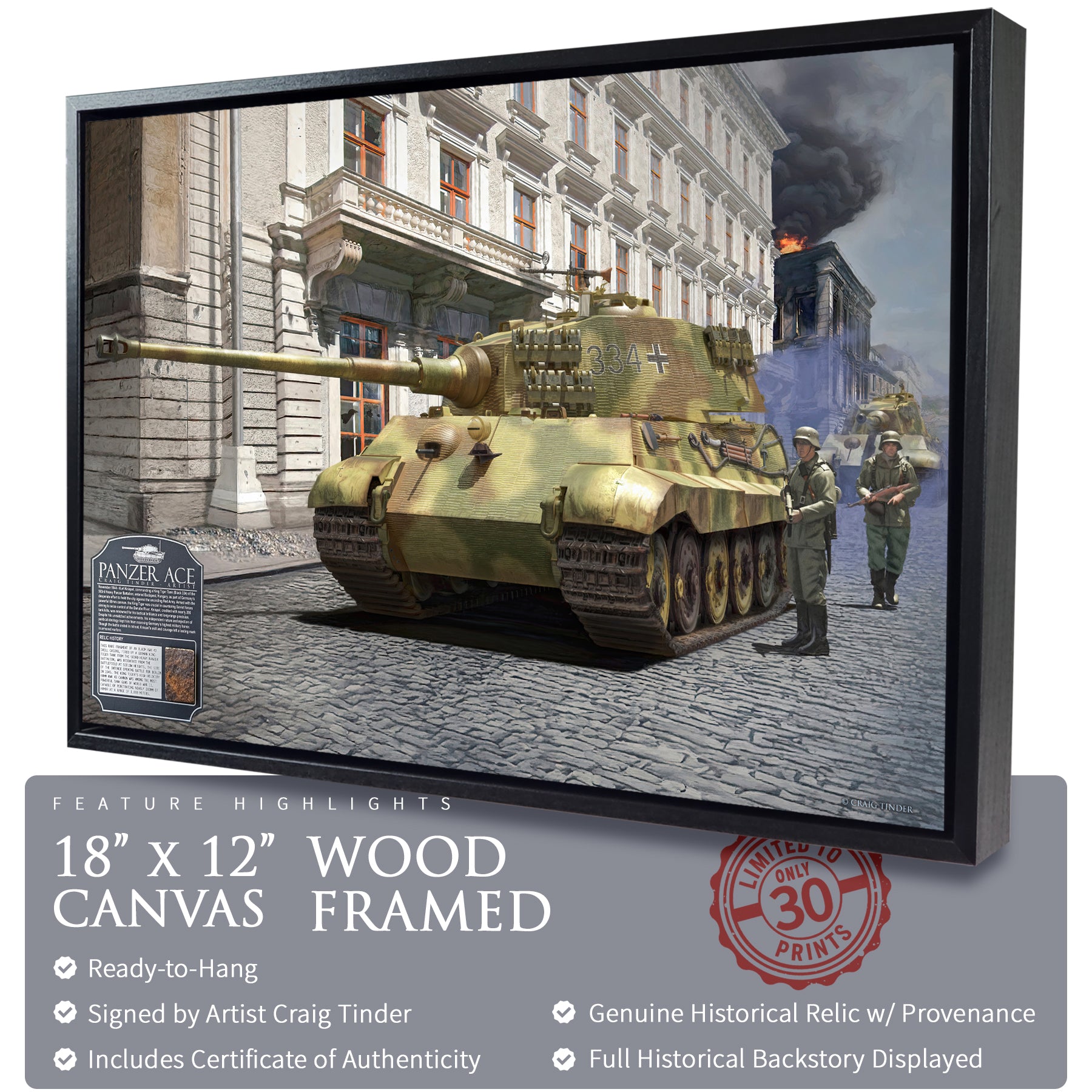 King Tiger Tank - Panzer Ace Canvas | INCLUDES: KwK 43 Shell Fragment