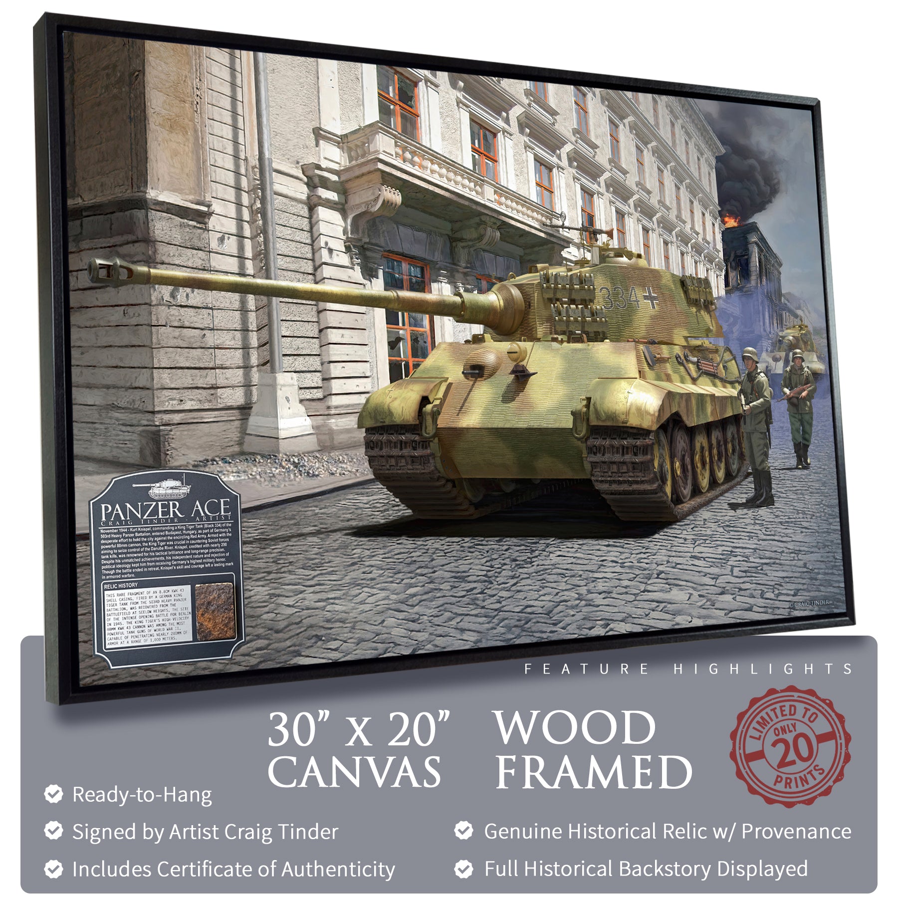 King Tiger Tank - Panzer Ace Canvas | INCLUDES: KwK 43 Shell Fragment