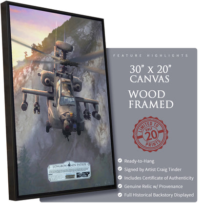 Framed canvas print of a helicopter with features highlighted on the right side.