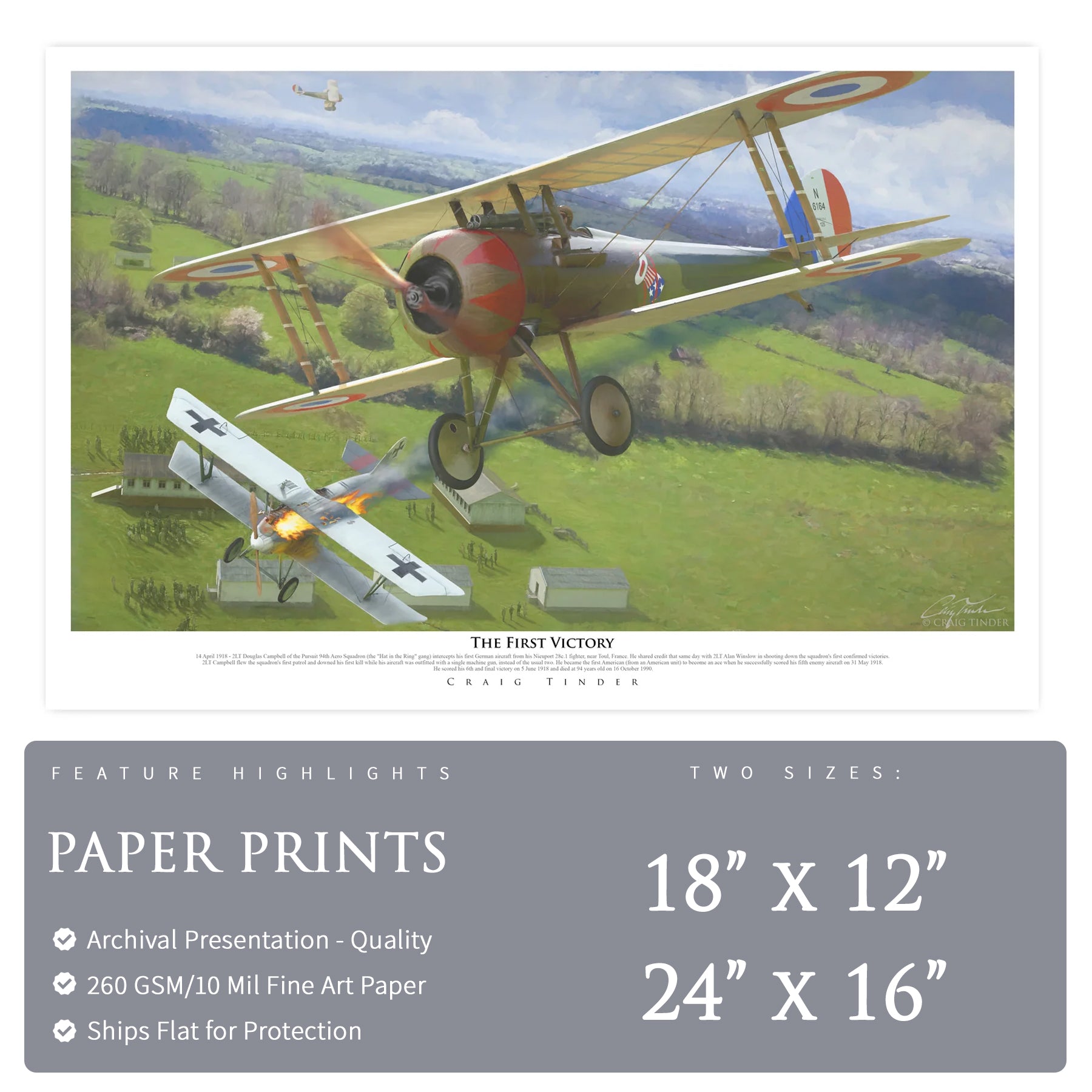 Nieuport 28 - The First Victory Canvas | INCLUDES: Stabilizer Fabric Piece