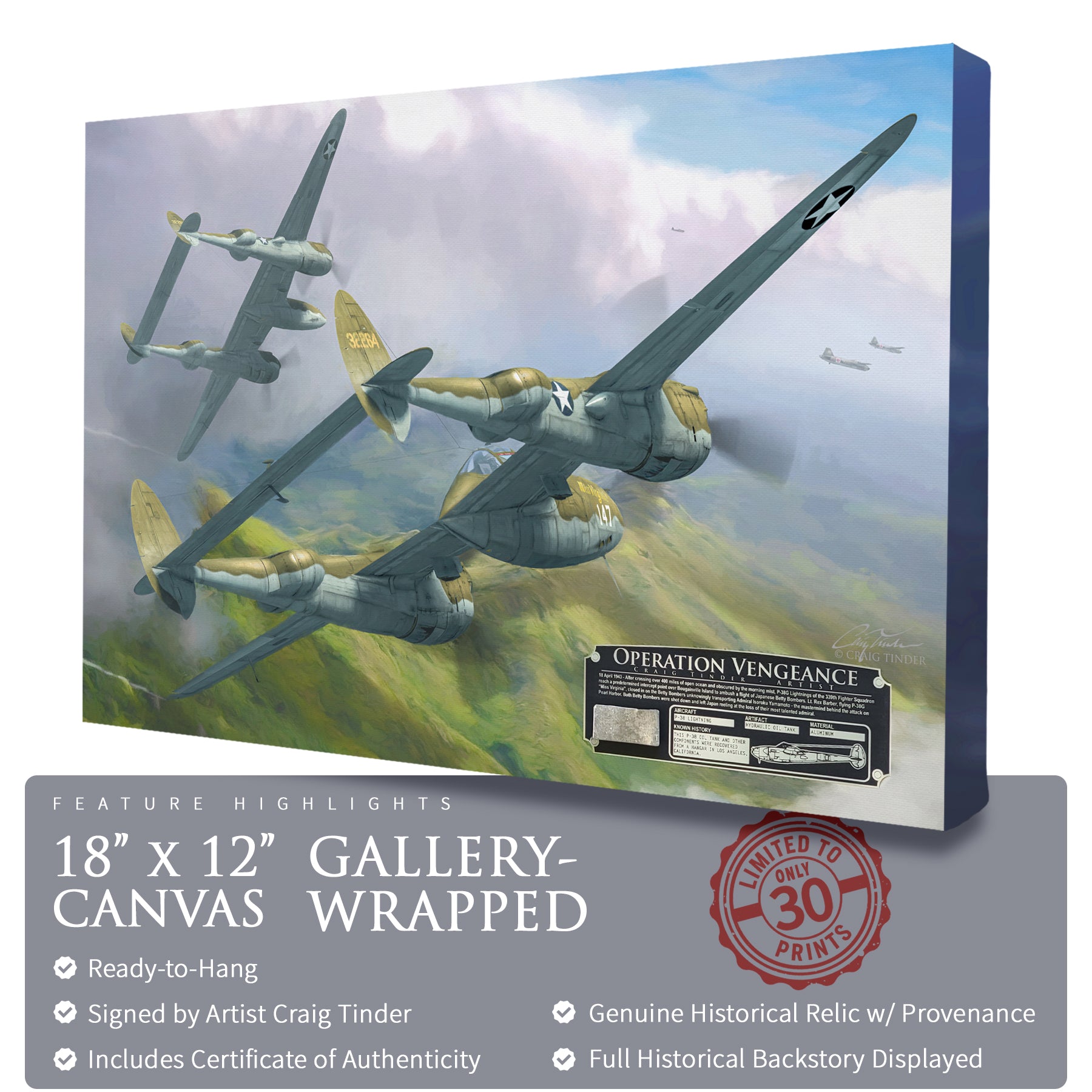 P-38 Lightning - Operation Vengeance Canvas | INCLUDES: Oil Tank Fragment
