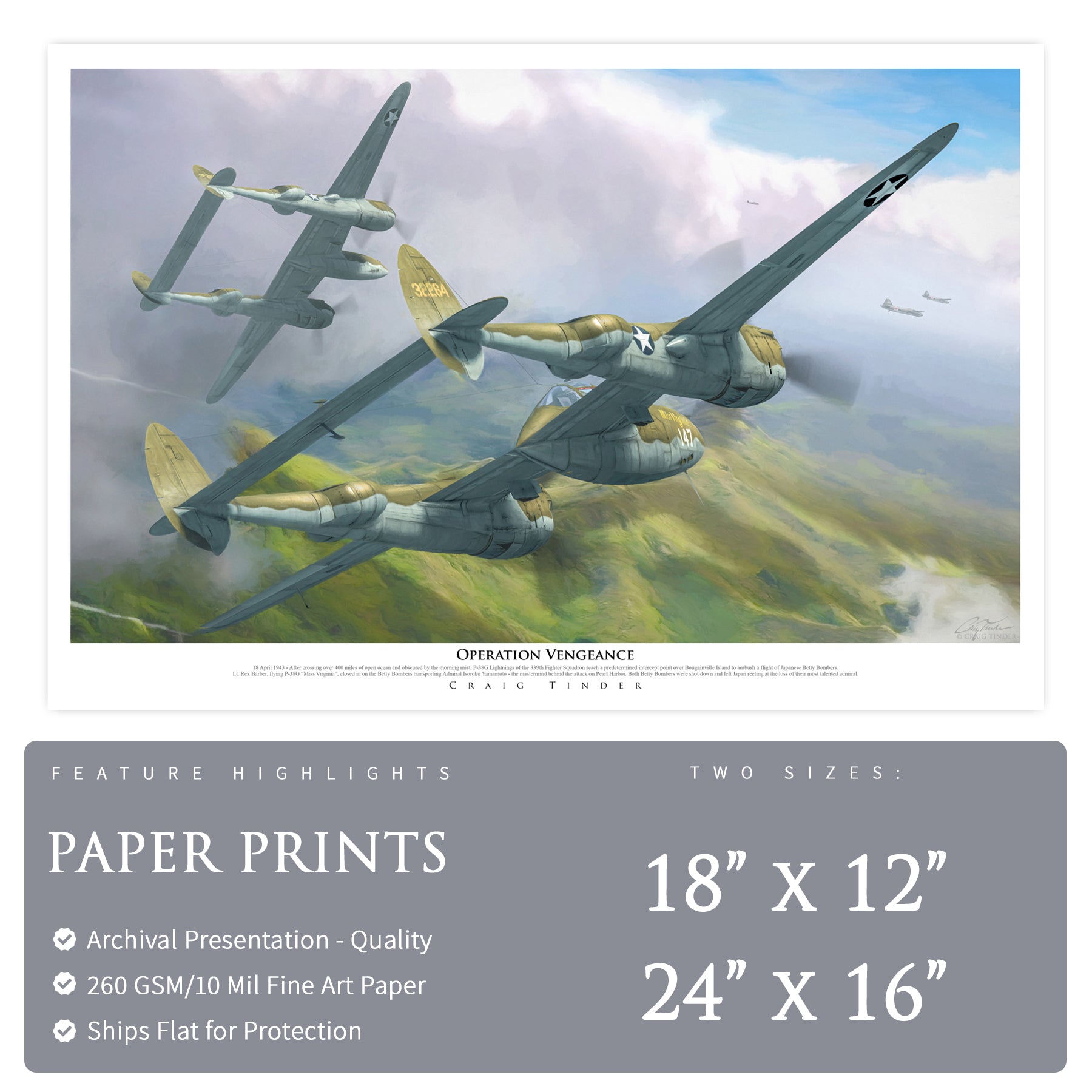 P-38 Lightning - Operation Vengeance Canvas | INCLUDES: Oil Tank Fragment