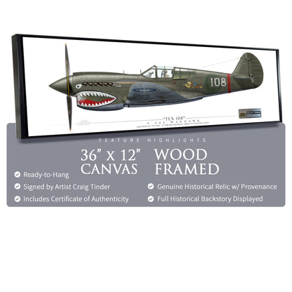 P-40 Warhawk - Tex Hill Framed Canvas | INCLUDES: Aluminum Relic