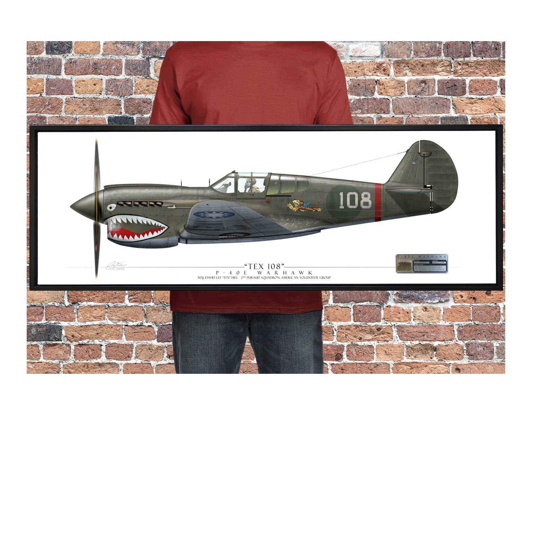 P-40 Warhawk - Tex Hill Framed Canvas | INCLUDES: Aluminum Relic