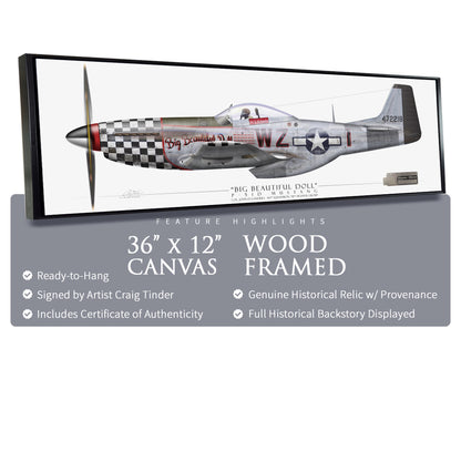 P-51 Mustang - Big Beautiful Doll Framed Canvas | INCLUDES: Fuselage Panel Relic