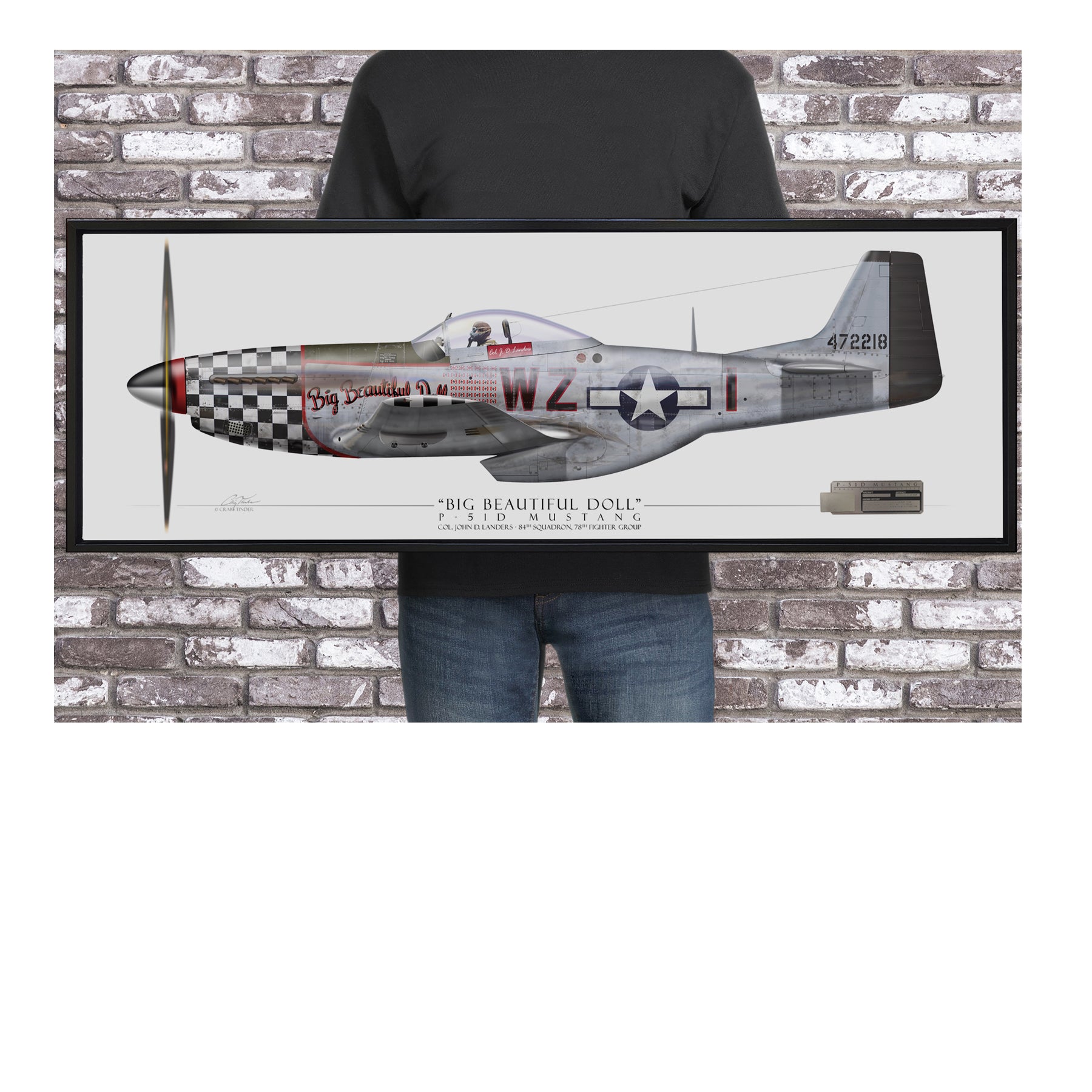 P-51 Mustang - Big Beautiful Doll Framed Canvas | INCLUDES: Fuselage Panel Relic
