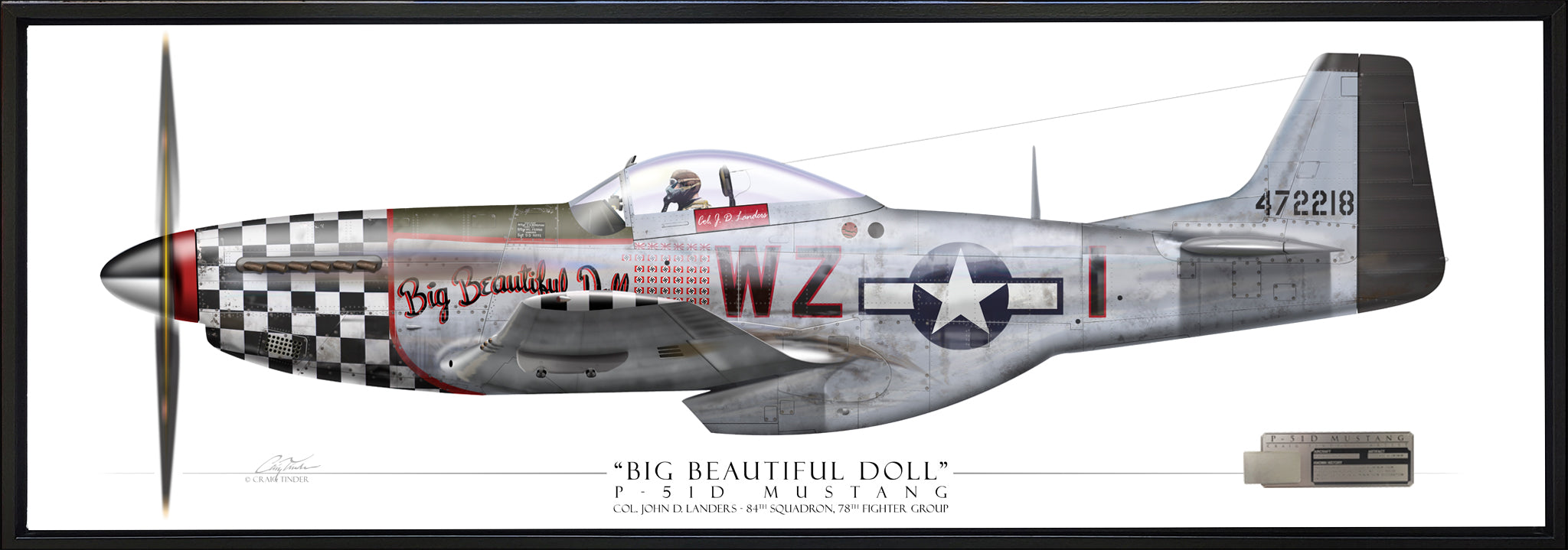 P-51D Mustang - Big Beautiful Doll - Profile Canvas with P-51D Relic