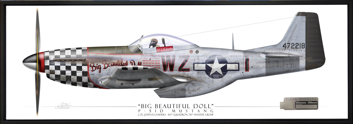 P-51D Mustang - Big Beautiful Doll -Framed Aviation Art - Profile