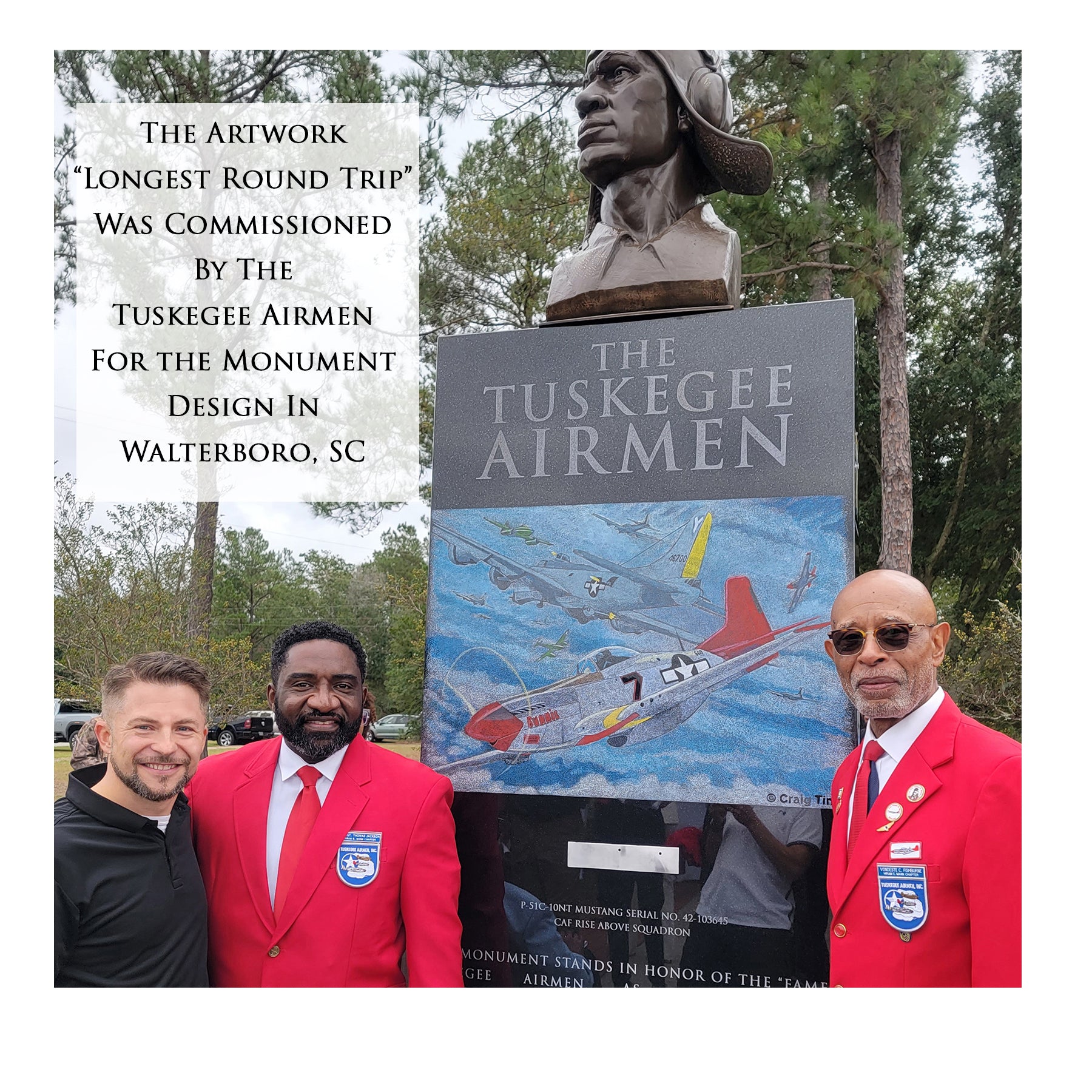 P-51 Mustang - Tuskegee Airmen Red Tails Longest Round Trip - Aviation Art