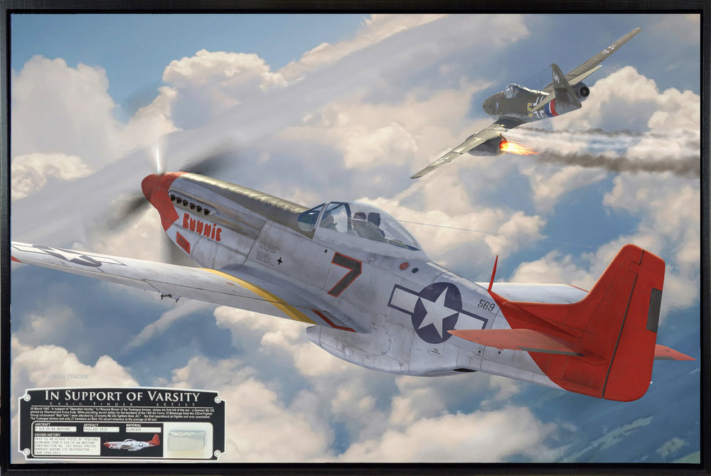 In Support of Varsity - P-51 Mustang Red Tails Aviation Art-Art Print-Aces In Action: The Workshop of Artist Craig Tinder