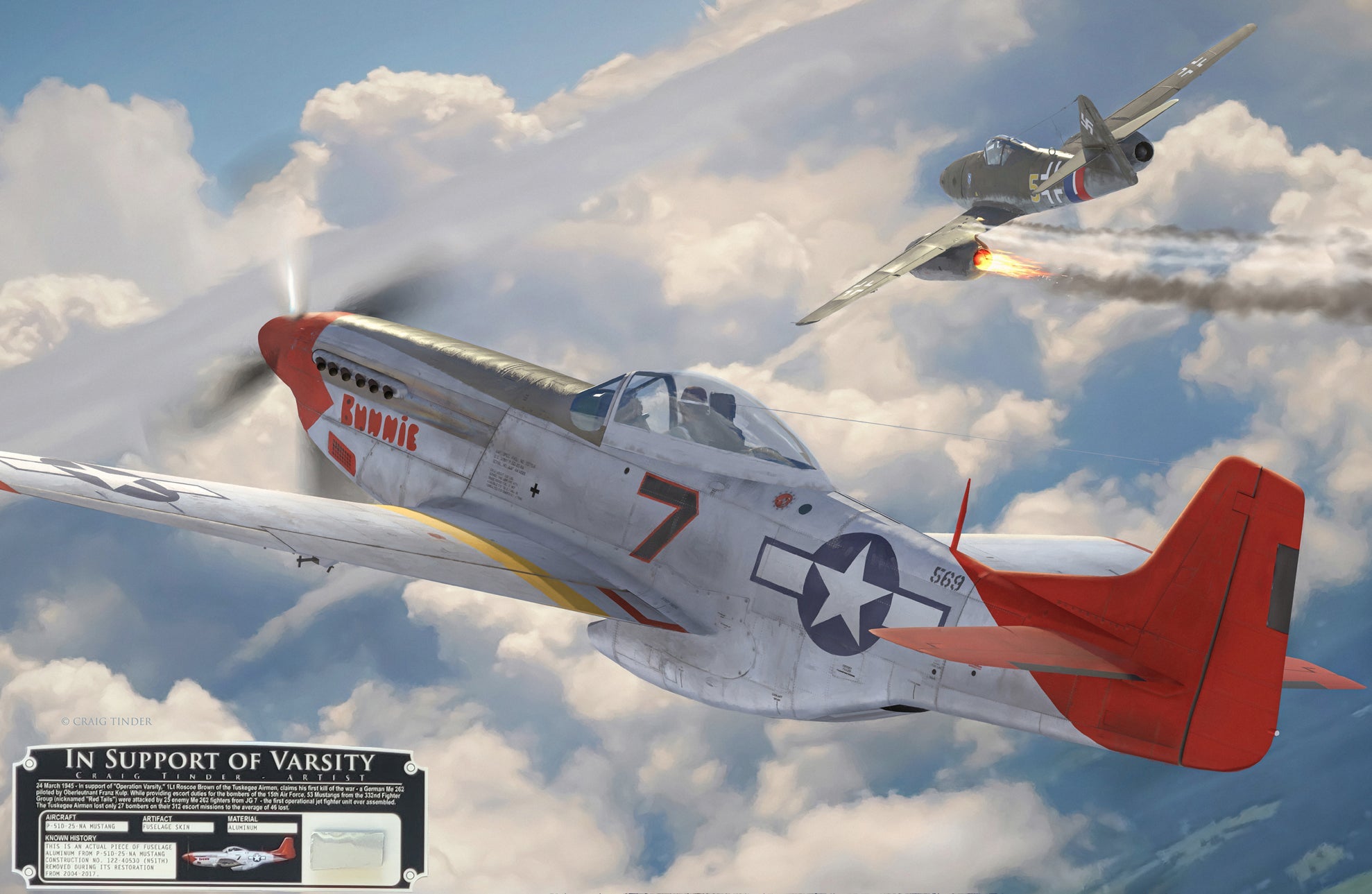 In Support of Varsity - P-51 Mustang Red Tails Aviation Art-Art Print-Aces In Action: The Workshop of Artist Craig Tinder