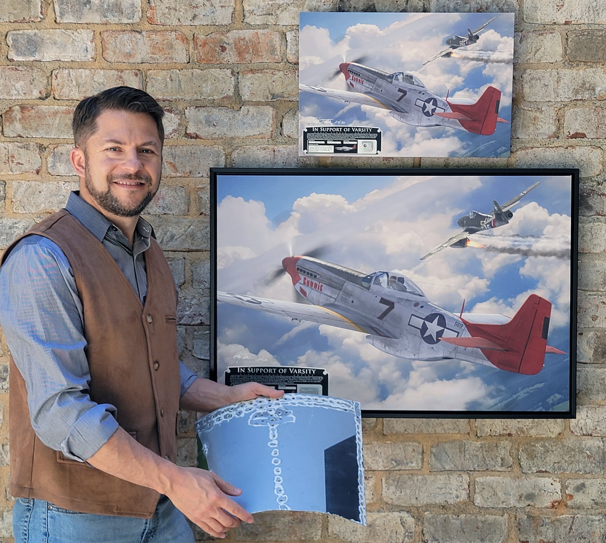 In Support of Varsity - P-51 Mustang Red Tails Aviation Art-Art Print-Aces In Action: The Workshop of Artist Craig Tinder