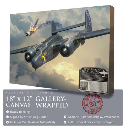 P-61 Black Widow - Final Burst At First Light Canvas | INCLUDES: P-61B Aluminum Relic