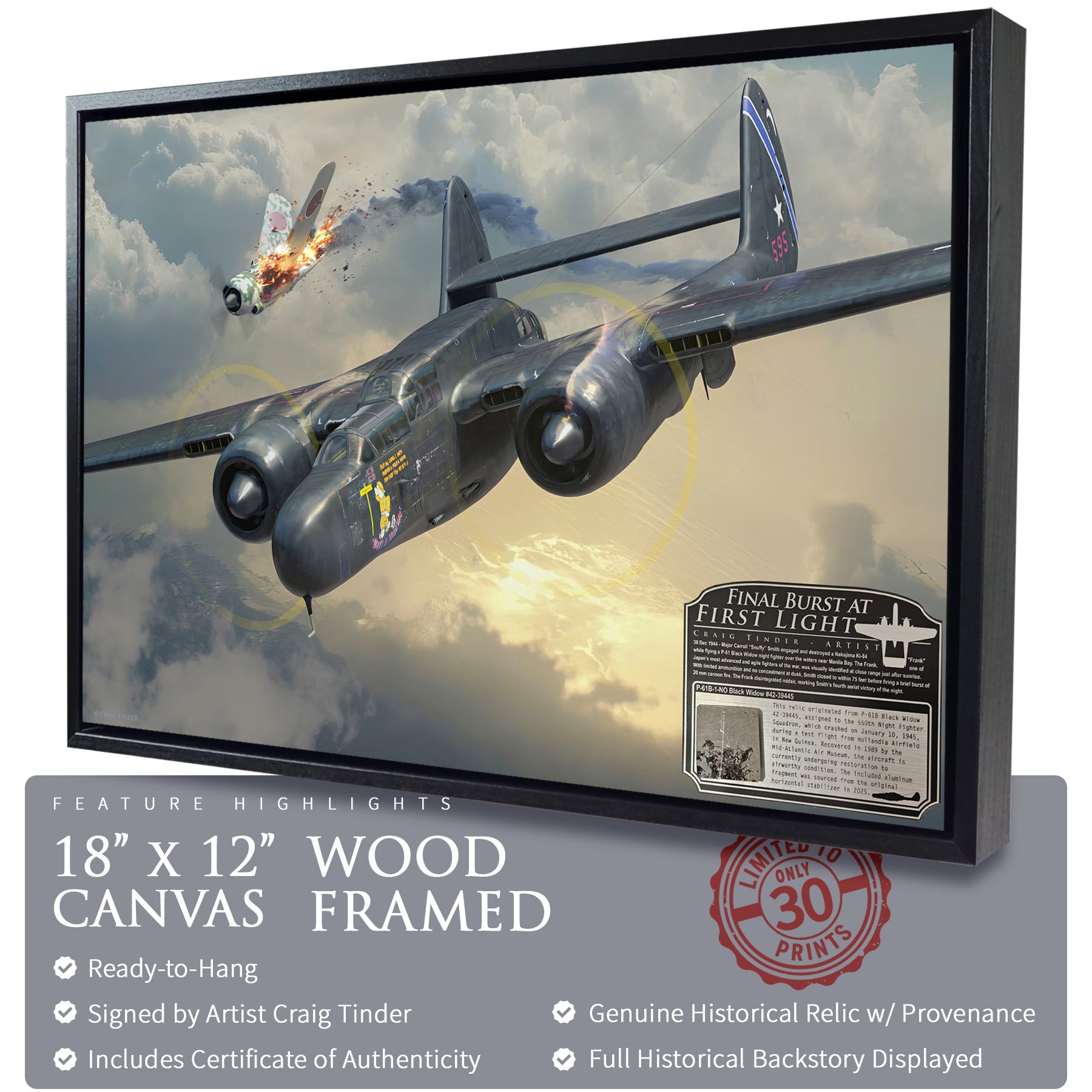 P-61 Black Widow - Final Burst At First Light Canvas | INCLUDES: P-61B Aluminum Relic