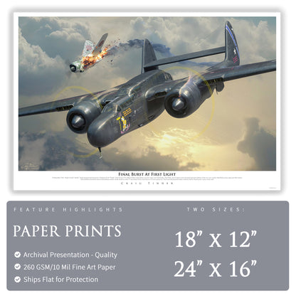 P-61 Black Widow - Final Burst At First Light Canvas | INCLUDES: P-61B Aluminum Relic