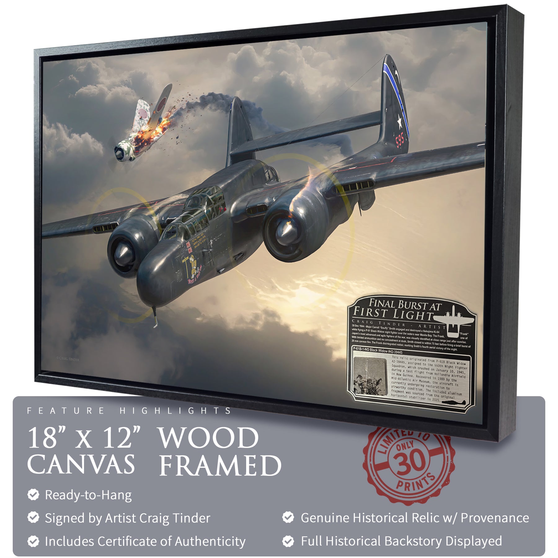 P-61 Black Widow - Final Burst At First Light Canvas | INCLUDES: P-61B Aluminum Relic