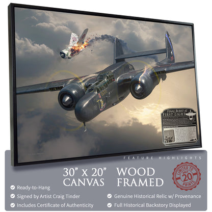 P-61 Black Widow - Final Burst At First Light Canvas | INCLUDES: P-61B Aluminum Relic