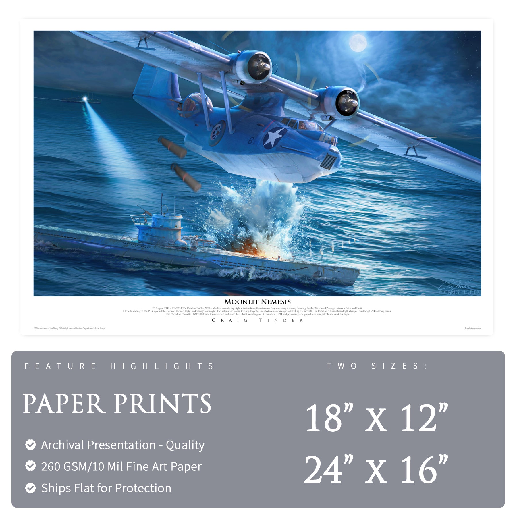 PBY Catalina - Moonlit Nemesis Canvas | INCLUDES: Control Surface Fabric Piece