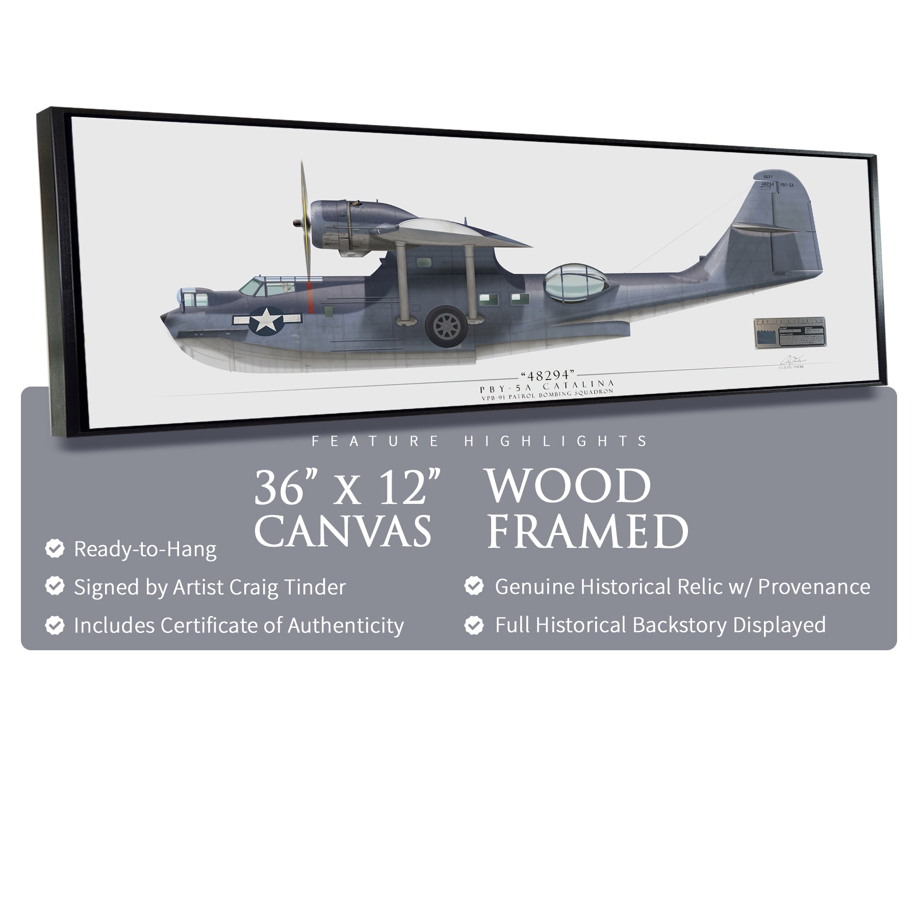 PBY Catalina - Framed Canvas | INCLUDES: Control Surface Fabric Relic