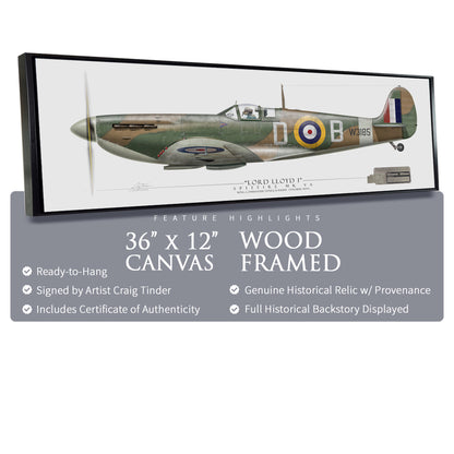 Spitfire - Douglas Bader Framed Canvas | INCLUDES: Wing Panel Relic
