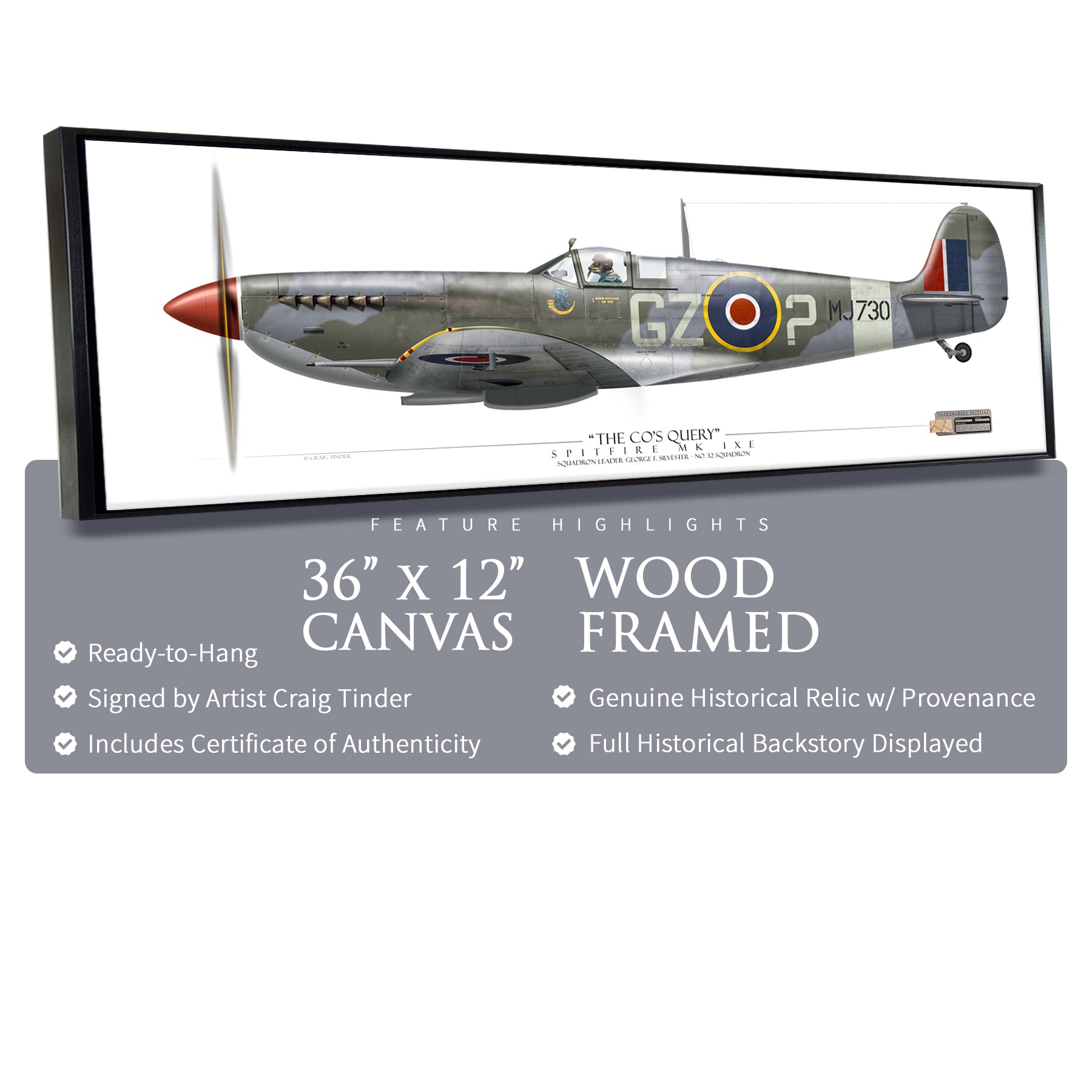 Spitfire Mk IXe - The CO's Query - Framed Canvas | INCLUDES: Wood Propeller Relic
