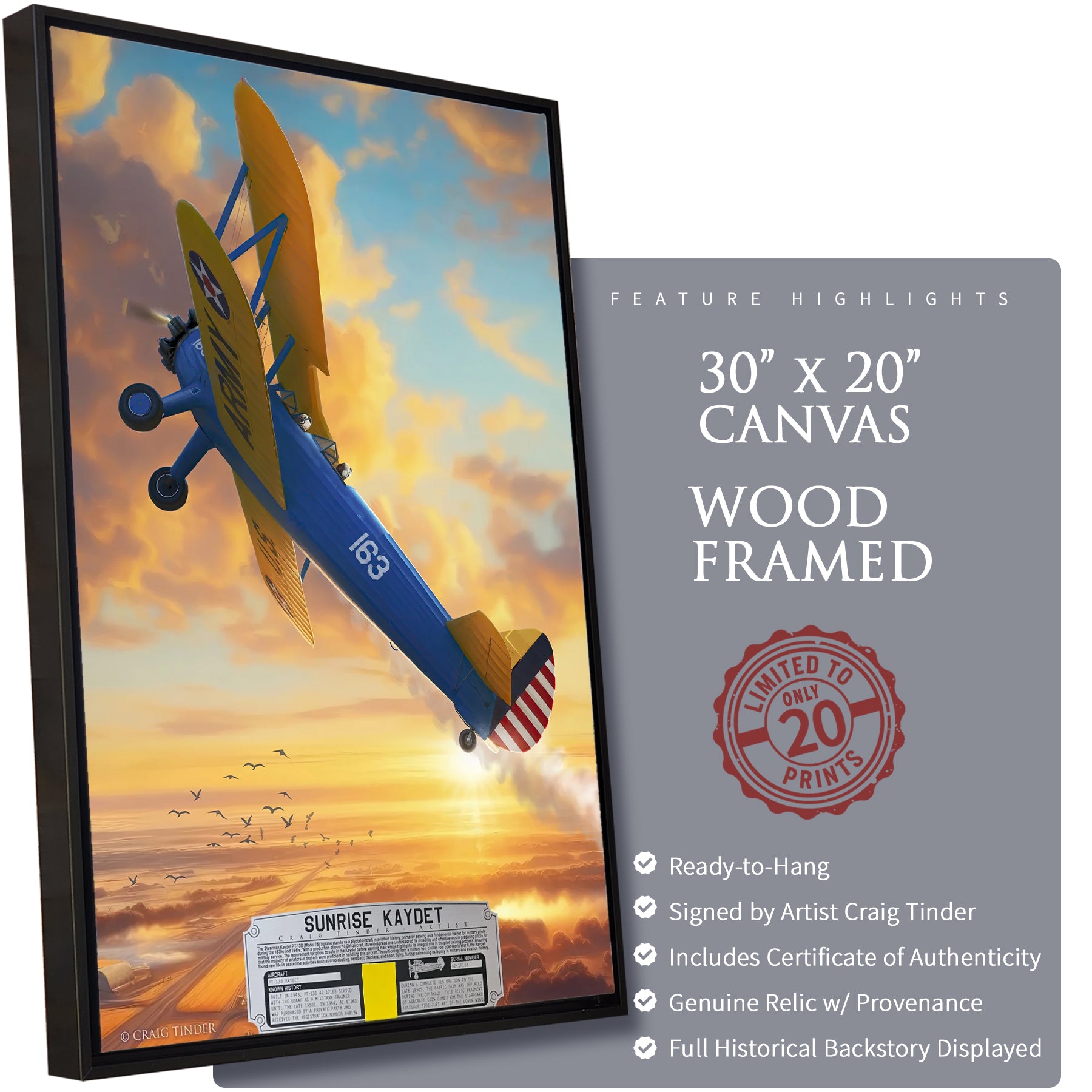 Stearman PT-13 - Sunrise Kaydet Canvas | INCLUDES: Aircraft Skin Fragment
