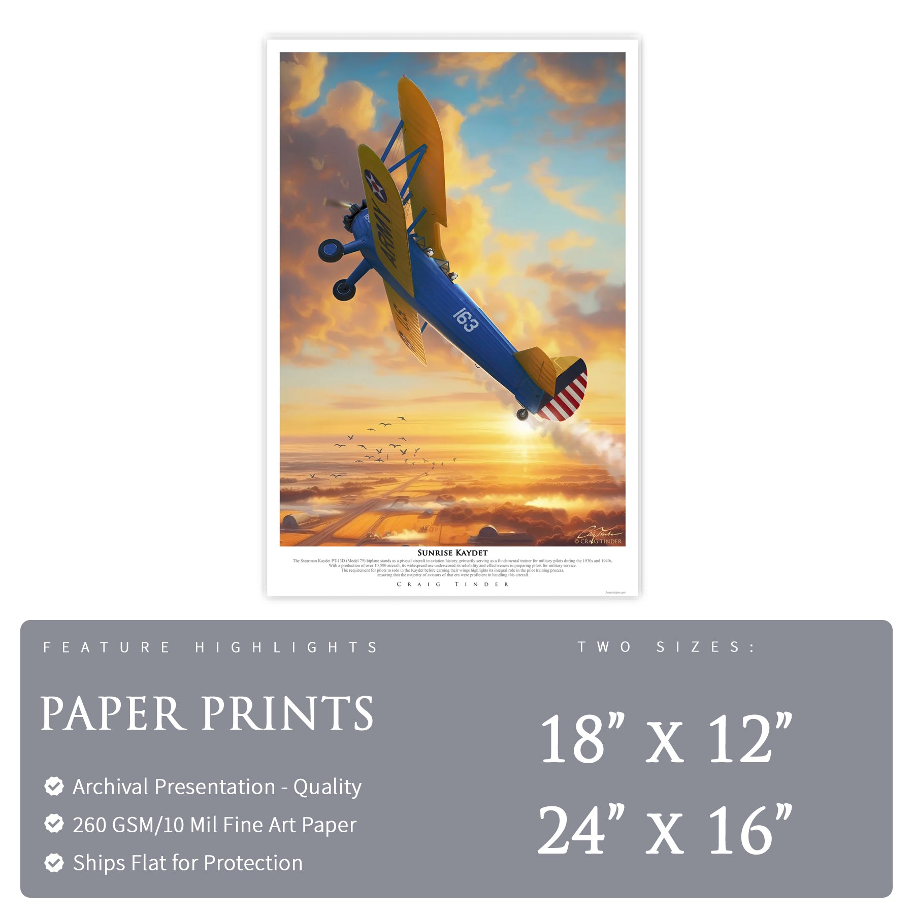 Stearman PT-13 - Sunrise Kaydet Canvas | INCLUDES: Aircraft Skin Fragment