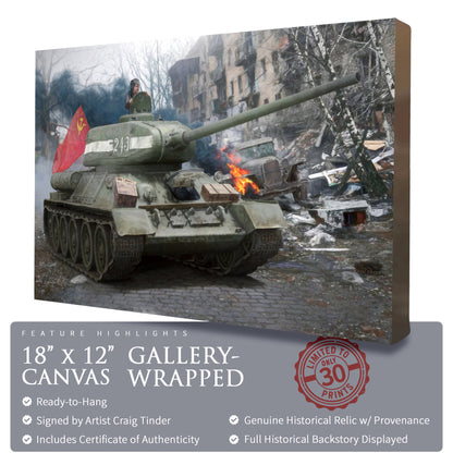 T-34 Soviet Tank - Konev's Approach to Berlin Canvas | INCLUDES: Brass Shell Casing