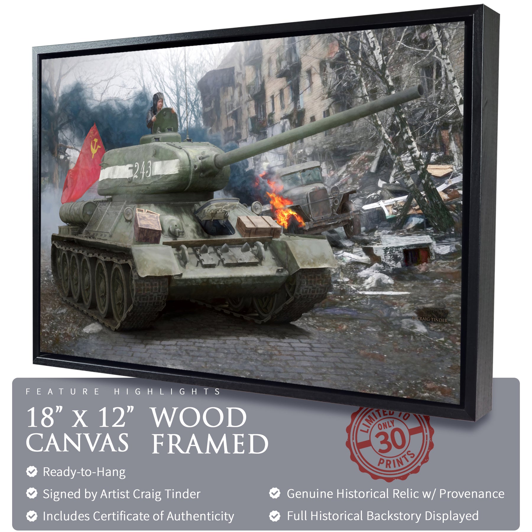 T-34 Soviet Tank - Konev's Approach to Berlin Canvas | INCLUDES: Brass Shell Casing
